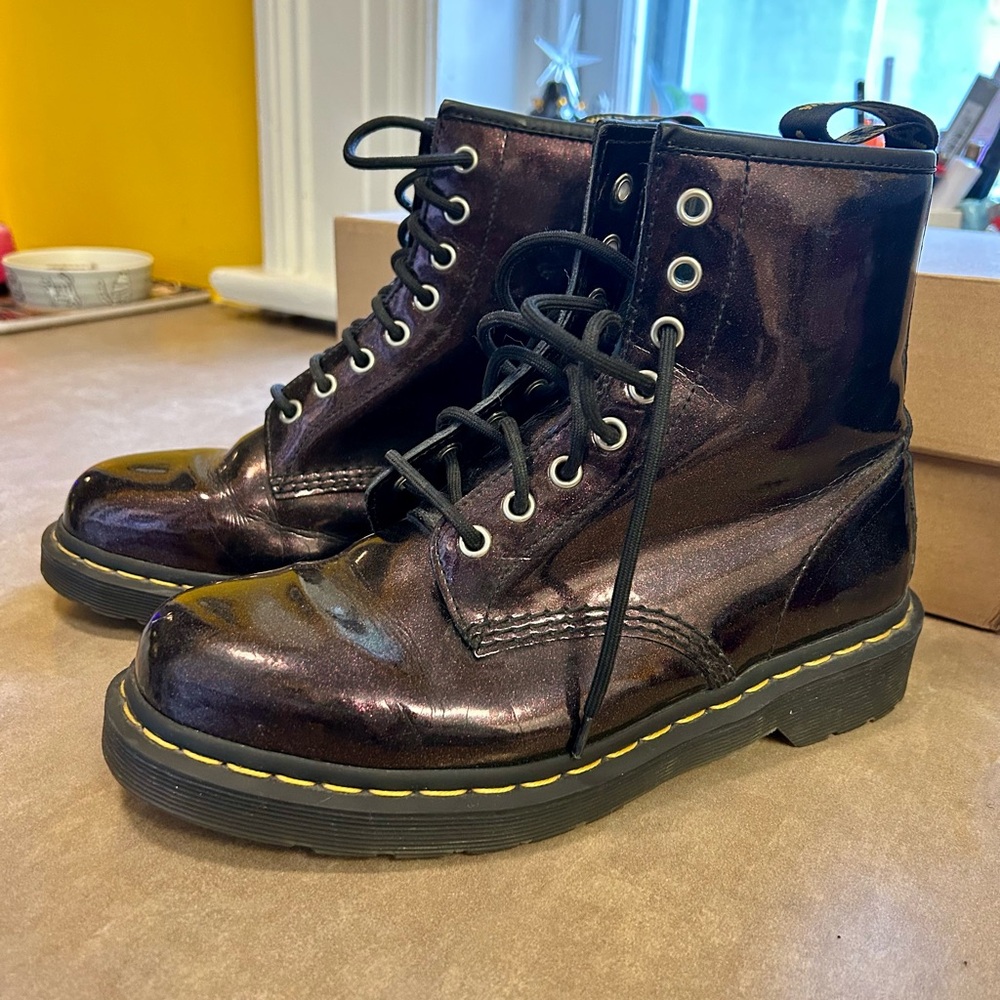 Dr. Martens Dark Burgundy Glitter Patent Boots